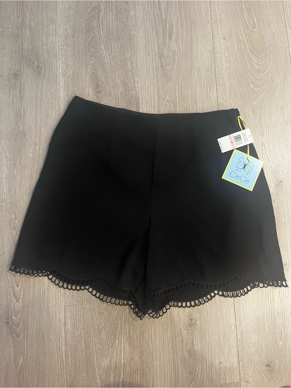 CeCe Black Scalloped Lace-Hem Dress Shorts